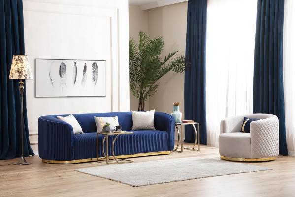 stainless steel three seater luxury sofa blue living room furniture upholstered sofas couches