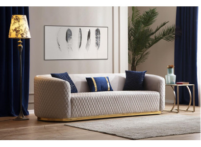 Beige three-seater stainless steel furniture luxury couch sofas design living room furniture