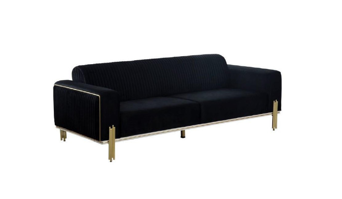 Modern Black Three Seater with Stainless Steel Upholstery Couch Sofas Design