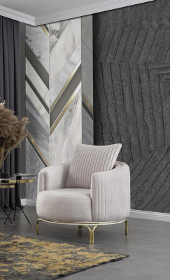 Luxury Armchair White Single Seater Living room furniture Polyester Stainless Steel furniture