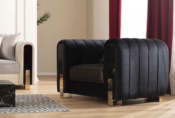 Black armchair wing chair luxury design living room single seater modern