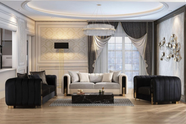 Black armchair wing chair luxury design living room single seater modern