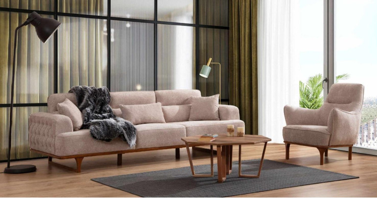 Beige Sofa Set Three Seater Armchair Luxury Armchair Beige Modern Furniture