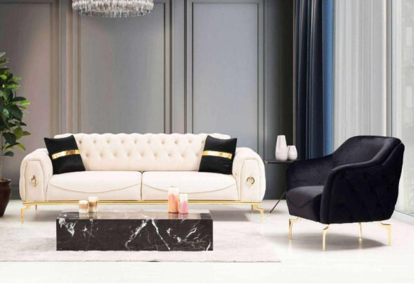 Chesterfield stainless steel furniture luxury sofa set three seater seating group