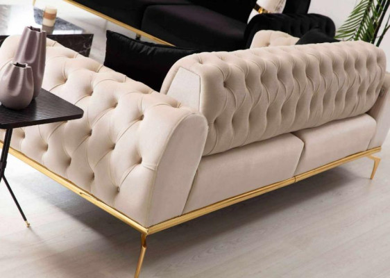 Sofa set luxury Chesterfield Seating group three-seater Black 3+3 Seat