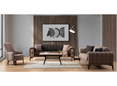 Brown sofa set three seater single seater armchair upholstered furniture fabric sofa