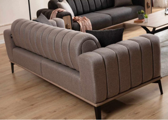 Brown couch set 2x three-seater luxury set furniture sofas couches wooden frame