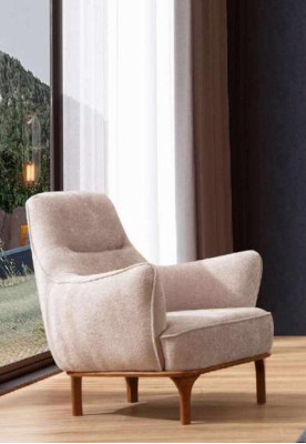 Modern Armchair Cocktail Chair Wing Chair Designer Furniture Beige Wooden Furniture