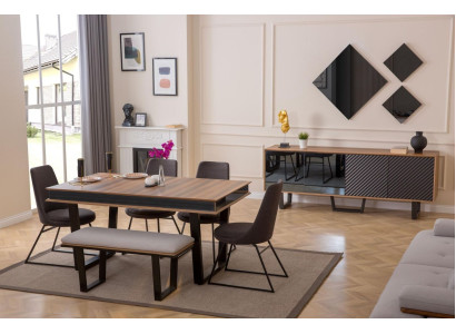 Dining room Set Dining table 4x Chairs Stool Sideboard Dining set 3x Mirror 10pcs