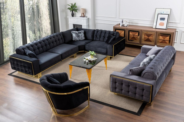Designer 3-piece Living room set Corner sofa L-shape + 3 + 1 Seater Luxury Corner sofa