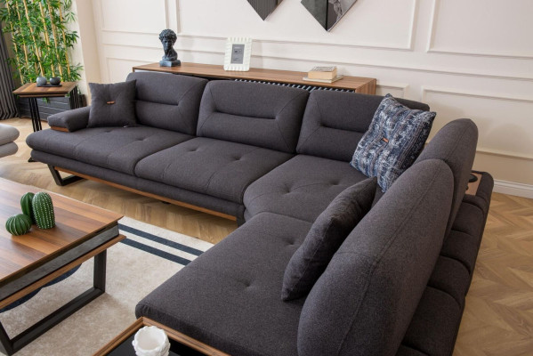 Style Corner sofa L-shape Gray Luxury in Living room Designer Corner suite Couches