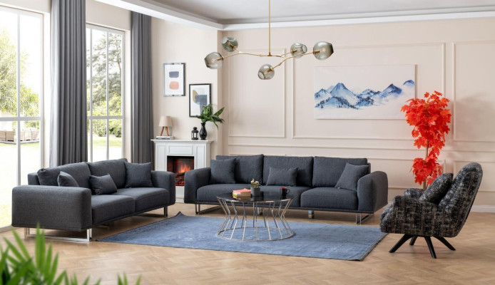 Designer Living room Set Sofa set 4 + 3 + 1 Seat Luxury Gray Living landscape