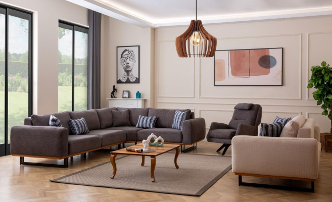 Designer Living room Set Living landscape Corner sofa L-shape 3 Sofa Armchair 3-piece