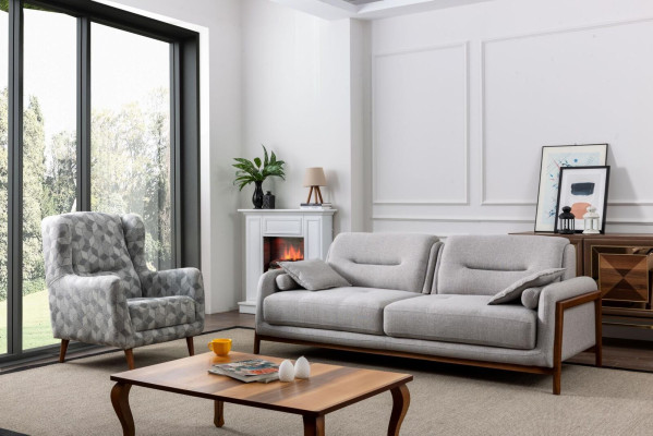Set 2 pcs Living room Sofa set Three-seater Sofa Modern Armchair Textile