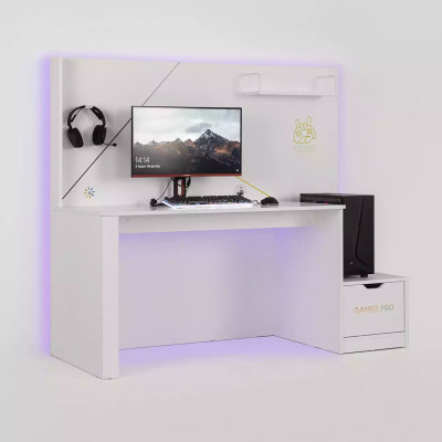 Luxury Gaming Table Desk Gamer Computer desk PC Wood White new
