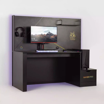 Gaming Table Desk Gamer Computer desk Black PC Wood Design