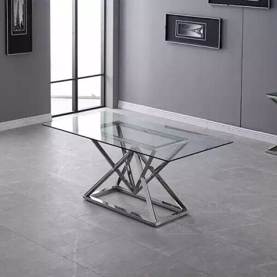 Designer Dining room Modern glass table Stainless steel tables Stainless steel frame