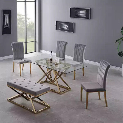 Designer Dining room Modern glass table Stainless steel tables Stainless steel frame