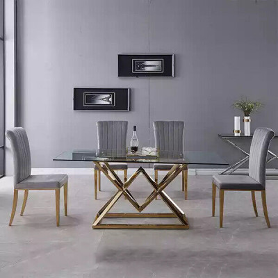 Designer Dining room Modern glass table Stainless steel tables Stainless steel frame