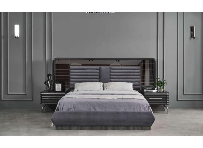 Gray bedroom set Double bed 2x Bedside tables with drawers