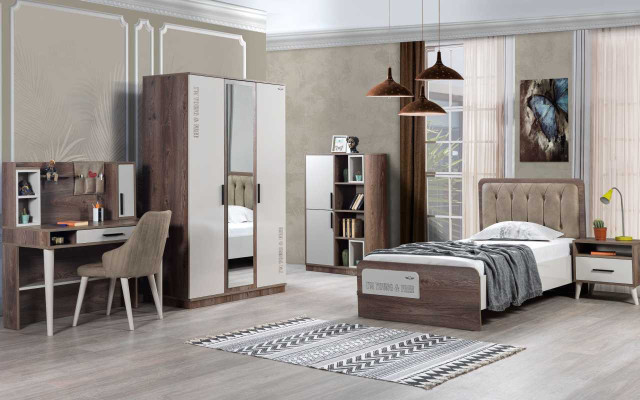 Complete's youth room set bed bookshelf bedside table wooden furniture 5 pieces