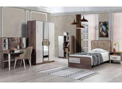 Complete's youth room set bed bookshelf bedside table wooden furniture 5 pieces