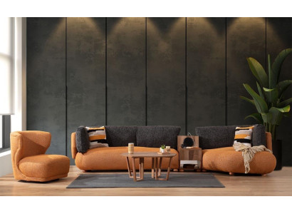 Orange Living room Suite Stylish L-shape Couch Designer Upholstered Armchair