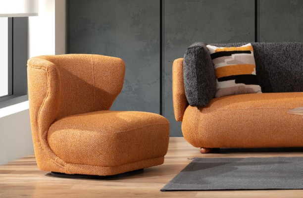 Orange Living room Suite Stylish L-shape Couch Designer Upholstered Armchair