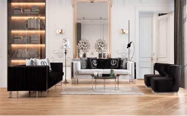 Black & White Sofas Luxury Living room Suite Three Seater Armchair 4pcs Set