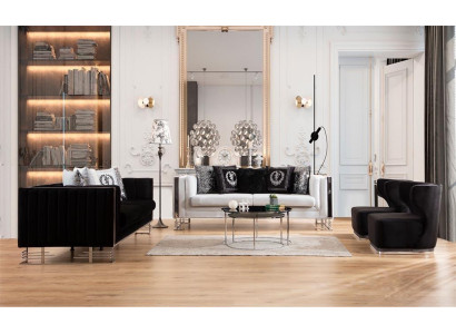 Black & White Sofas Luxury Living room Suite Three Seater Armchair 4pcs Set