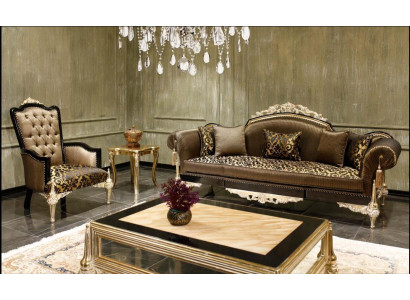 Brown Chesterfield Living room Sofas 3-Seater Textile Armchair Coffee table