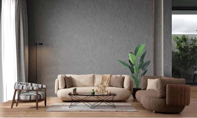 Modern Multicolored Couch Set Brown 3-Seater White Armchair 3-piece Set