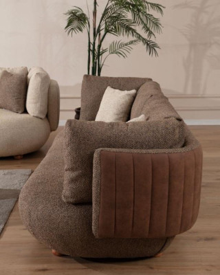 Modern Multicolored Couch Set Brown 3-Seater White Armchair 3-piece Set