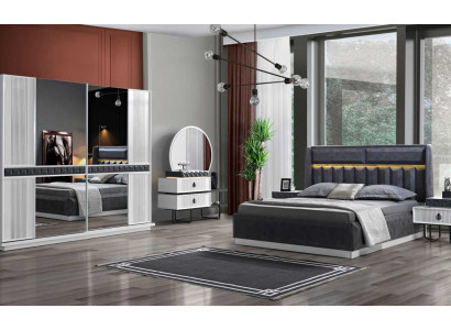 Gray-White Bedroom Furniture Textile Bed Bedside tables Luxury Cabinets new