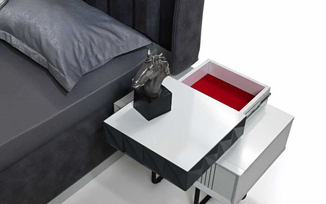 Gray-White Bedroom Furniture Textile Bed Bedside tables Luxury Cabinets new