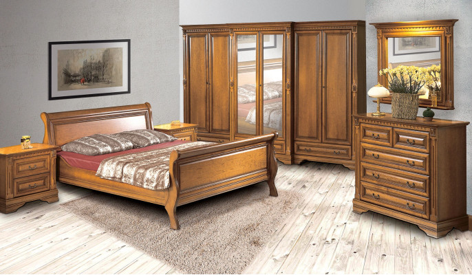 Bedroom Bed Bedside table Chest of drawers Wardrobe luxury set 6 pieces.