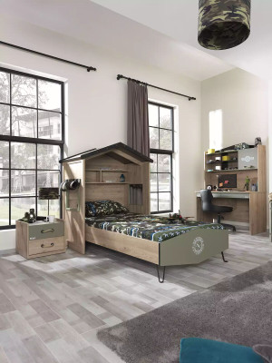 Bed frame children's furniture set children's room suite bed green 4 pieces wood
