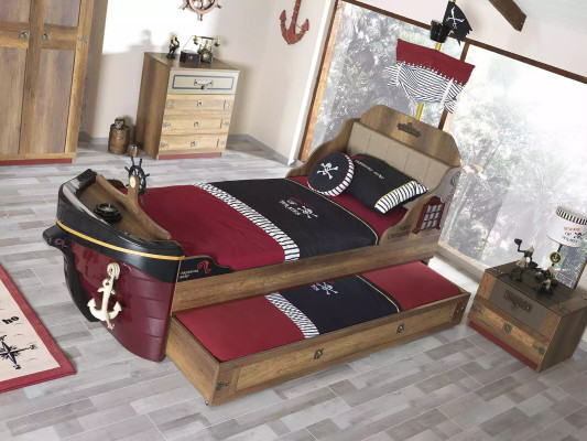 Suite Pirate Bed Frame Youth Bed Wood Brown 3-piece Set Childrens room