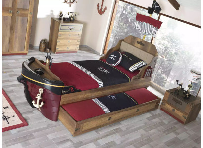 Suite Pirate Bed Frame Youth Bed Wood Brown 3-piece Set Childrens room