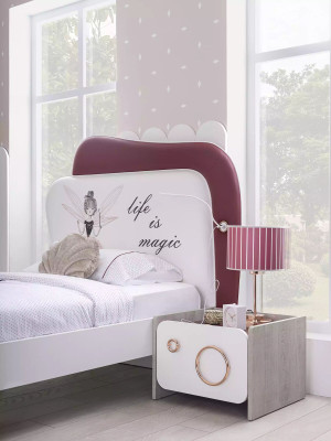 White Gray Childrens room Set Bed Bedside table Wardrobe Wood 3pcs