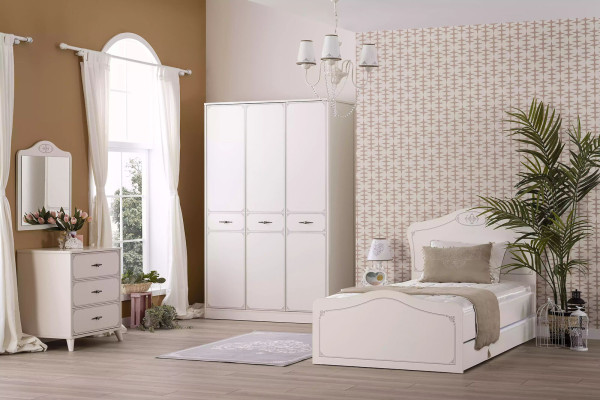 Suite Bed Youth Bed Functional Bed Extendable Set 5 Pieces Wood White