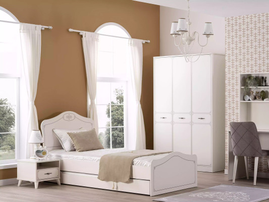 Suite Bed Youth Bed Functional Bed Extendable Set 5 Pieces Wood White