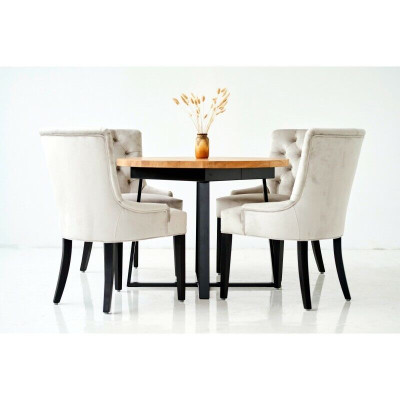 Dining Set Table + 4 Chesterfield Chair Chairs Wood Seat Upholstery Suite