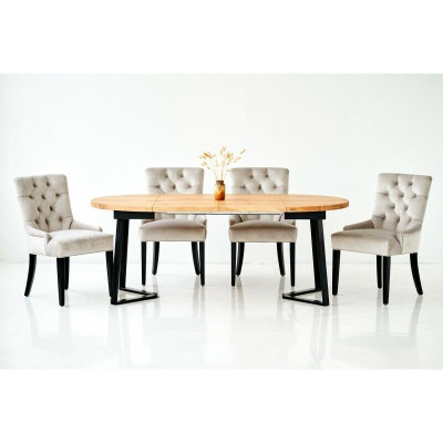 Dining Set Table + 4 Chesterfield Chair Chairs Wood Seat Upholstery Suite