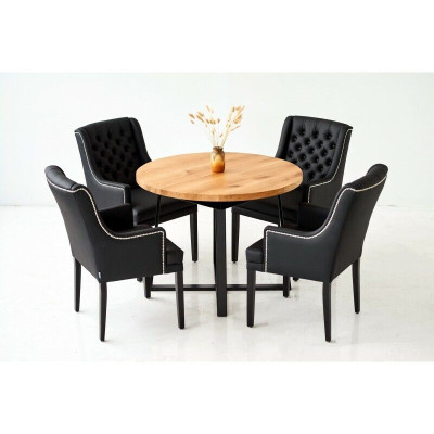Modern Dining room Furniture Noble round wooden table + x6 Chesterfield leather chairs 7 pieces. set