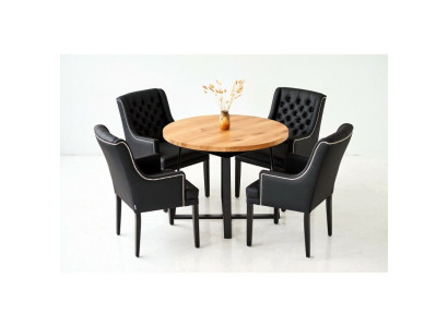 Modern Dining room Furniture Noble round wooden table + x6 Chesterfield leather chairs 7 pieces. set