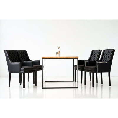 Brown metal frame Dining room Table Designer x6 Chesterfield upholstered chairs 7 pieces. set