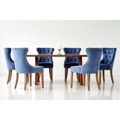 Rectangular wooden table designer x6 Chesterfield Blue e Chairs 7pcs. Dining set