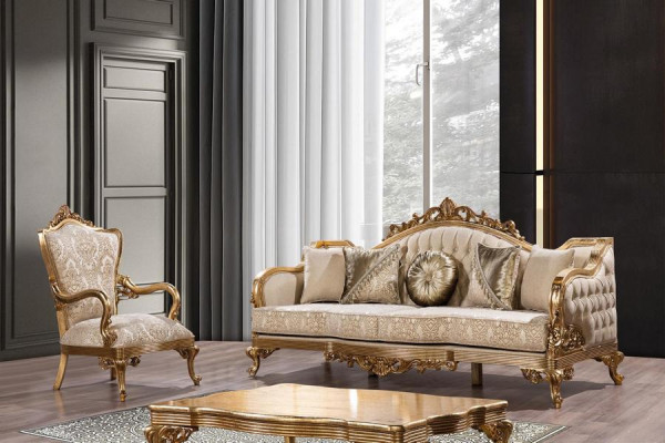 Golden Couch Classic Sofa set Upholstery Furniture 3+1 Coffee table Fabric