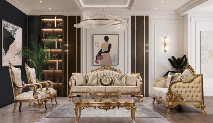 Baroque Rococo Gold Solid wood Coffee table for the Living room